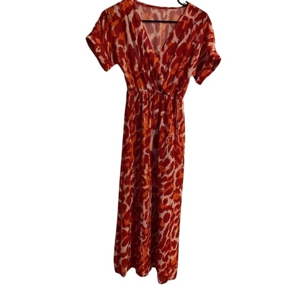 The Unbranded Brand Dresses & Skirts - Animal Print Maxi Dress Rust Orange Red V Neck Short Sleeve Summer Casual